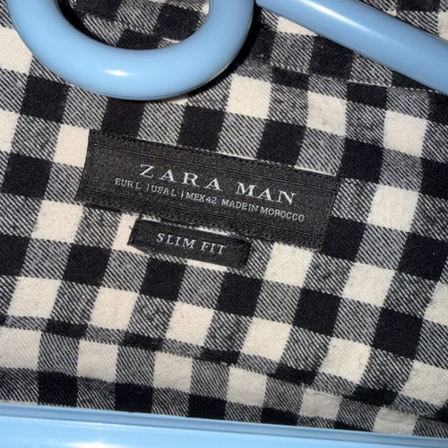 Zara Man Black White Gingham Check Shirt Size L Slim Fit Like New
