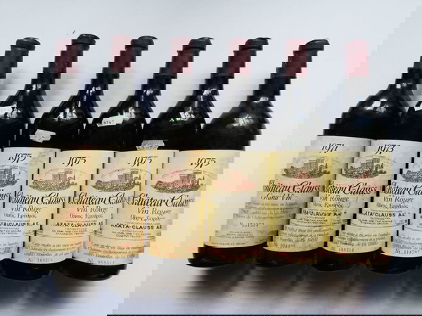 Έξη σπάνιες φιάλες παλαιωμένου οίνου ''CHATEAU CLAUS'' των ετών 1971-1973-1975  Grand Vin, Vin Rouge, 700 ml.