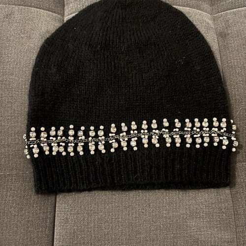 Topshop women's hat used, black with rhinestones and pearls