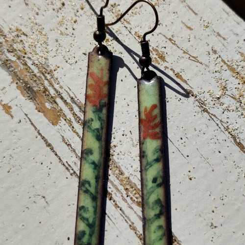 Handmade green enameled earrings new