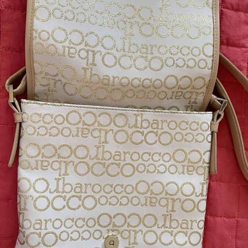Rocco Barocco crossbody bag beige with gold logo, like new