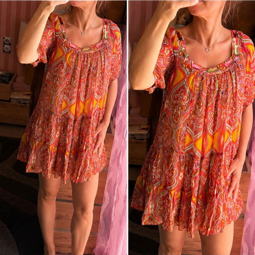 Boho dress tunic one size with ethnic print and stones, like new
