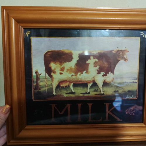 Naive Print Milk by Mid used wood and glass painting 28x33