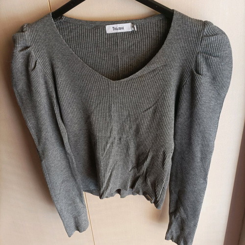 Toi & Moi blouse grey rib knit fitted new, size M-L
