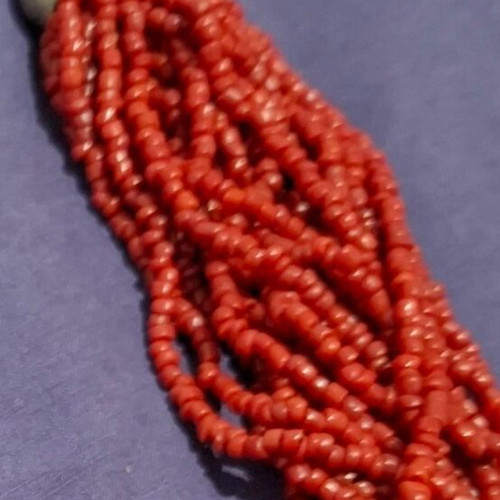 Necklace and bracelet vintage multi-strand set with coral like new, red and silver