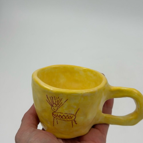Handmade ceramic mug Yellow Art Eleftheria Sifnaiou new