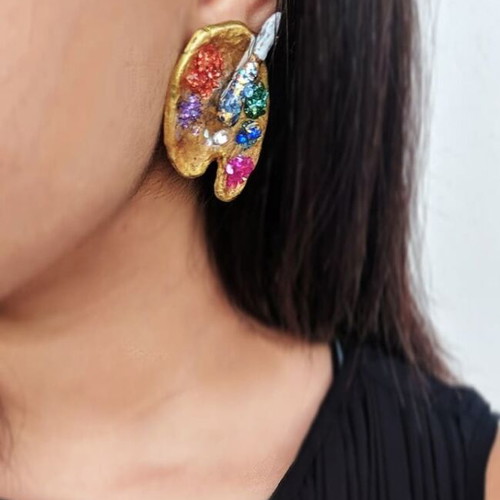 Palette handmade earrings new, polymer clay resin crystals