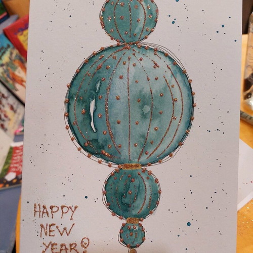Handmade New Year card with watercolor paints new