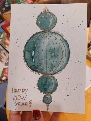 Handmade New Year card with watercolor paints new