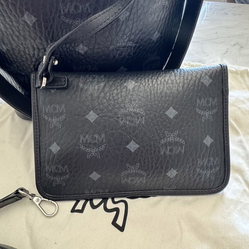 MCM Monogram Canvas Bucket Bag with Matching Zip Pouch Like New