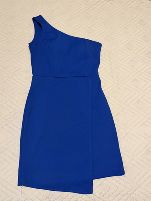 Blue short dress S-M with built-in cups and one shoulder like new