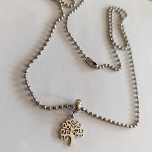 Steel tree of life necklace like new, large ball chain 65 cm