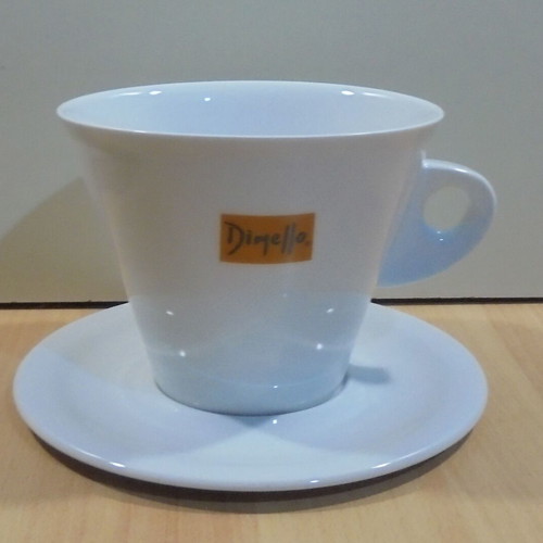 Dimello espresso coffee large promotional ceramic cup with saucer like new