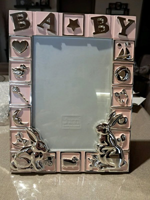 Baby photo frame with pink details and enamel, new