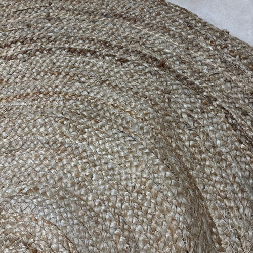 Round rug 100% natural jute with turquoise tassels like new, diameter 120cm