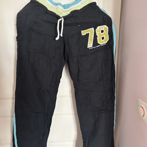 Body Talk linen pants, black and blue