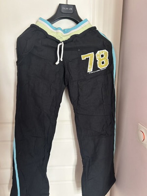 Body Talk linen pants, black and blue