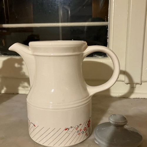 Stiltons teapot like new with red flowers and gray lid