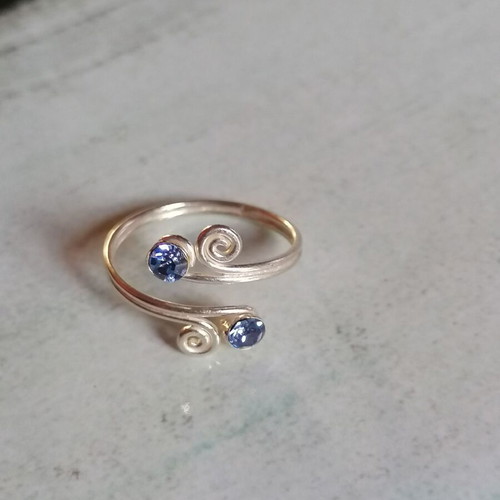 925 Silver Spiral Toe Ring with Blue Strass New