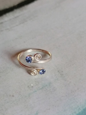 925 Silver Spiral Toe Ring with Blue Strass New