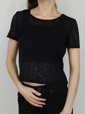 Sugar black lace short-sleeve blouse like new, size S