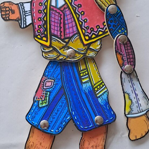 Karagiozis Wooden Figure handmade by artist Markos, like new, 35 cm