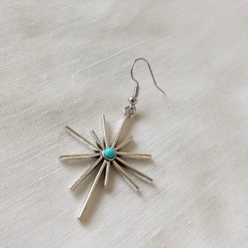Boho star earrings with turquoise stone, new, silver stainless steel