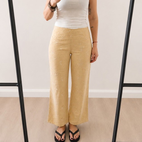 Trussardi embroidered pants new, beige and yellow, size M
