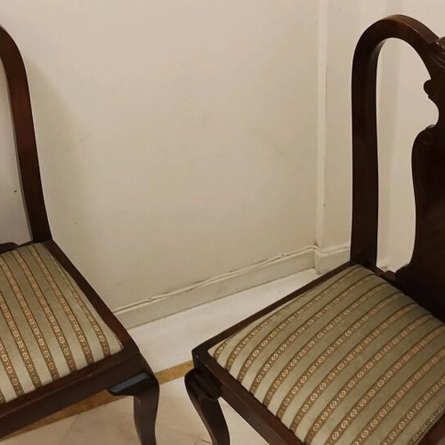 Vintage chairs handmade, like new, set of 6, walnut wood lacquered