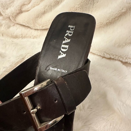 Prada mules with wooden heel, leather, size 38, like new