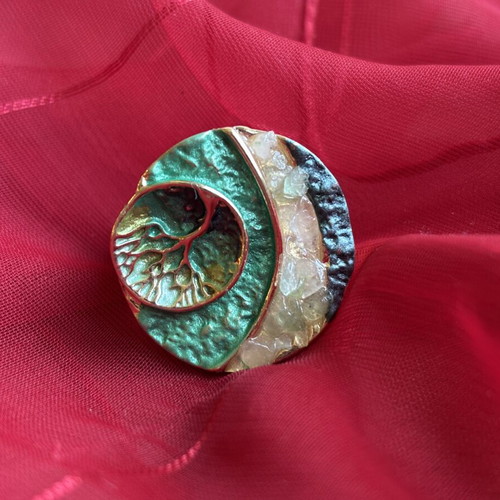 Ring with mountain crystals, handmade, tree of life motif