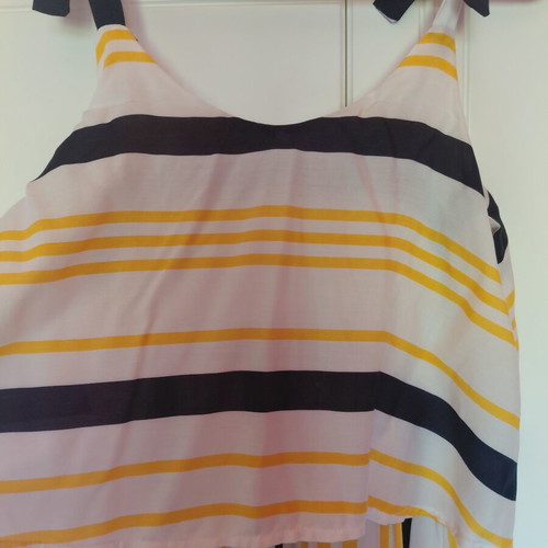 Striped maxi dress FJO 100% viscose like new, white yellow blue