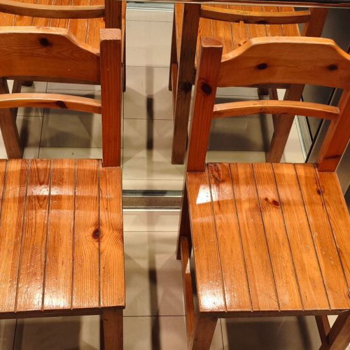 Vintage Swedish wooden chairs used, set of 2, solid pine