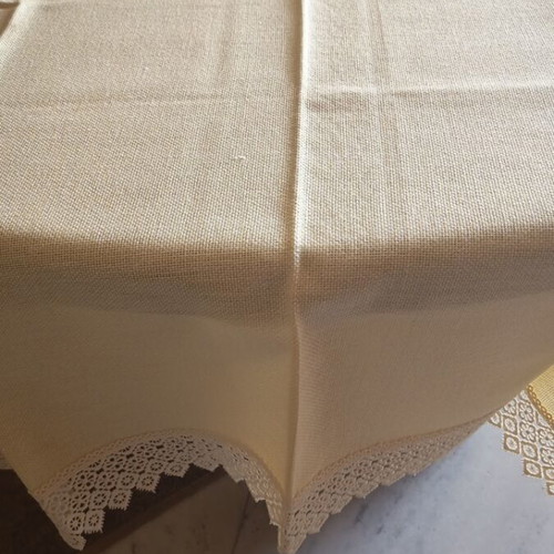 Vintage tablecloth 160x100 cm, ecru with lace, easy care