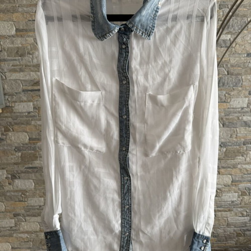 Guess women's shirt like new, transparent with denim details, size XS