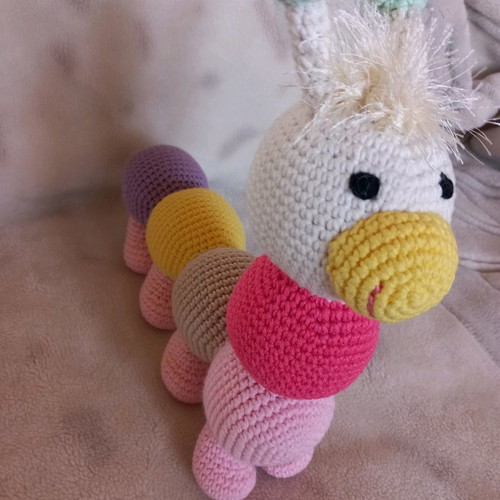 Knitted caterpillar doll new, handmade, cotton yarn
