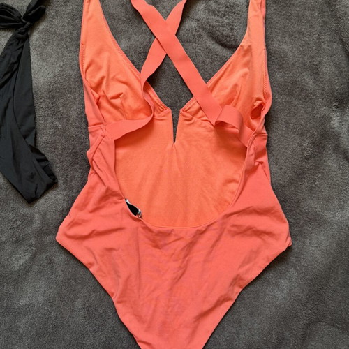 Zara one-piece swimsuit new, cross back, red and orange