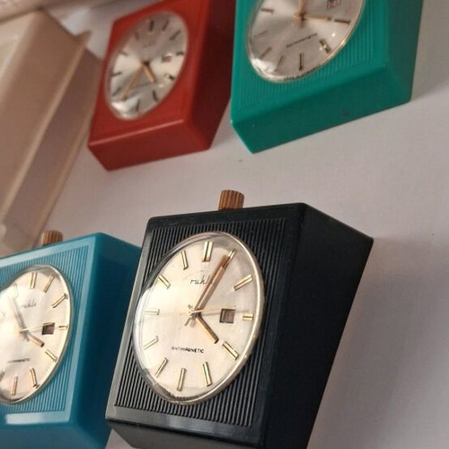 Ruhla table clocks wind-up like new, 4 colors with boxes