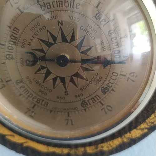 Vintage hanging clock with thermometer, hygrometer and compass