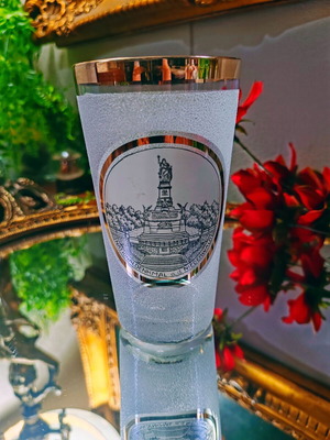 Niederwalddenkmal vintage German ice glass with gold rim
