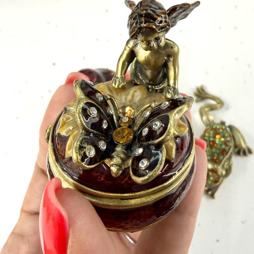 Vintage Handcrafted Trinket Box Collection with Bird, Fairy, Turtle & Frog