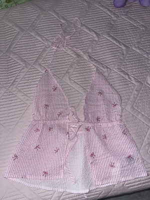 Shein pink striped set with fuchsia bows new