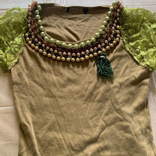 Lussile cotton blouse with decorated neckline, size M