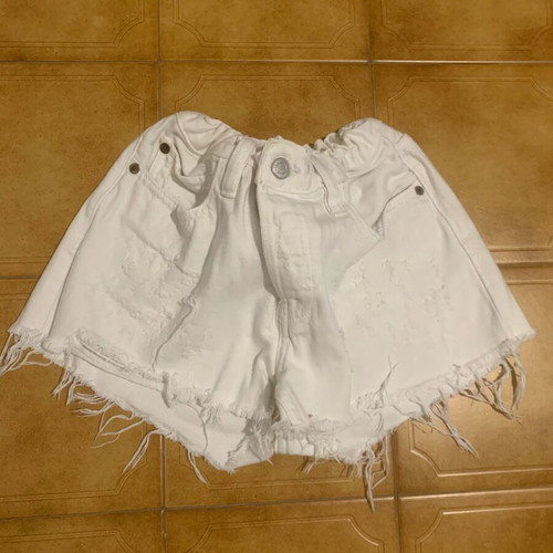 Women's denim shorts used, white, with frayed edges