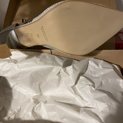 Silver high heels with ankle strap, size 41