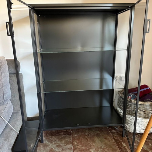 IKEA Rudsta showcase cabinet like new, black with glass doors