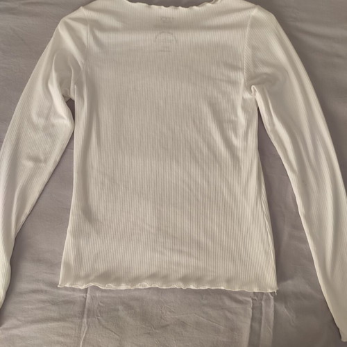 White ribbed long sleeve blouse, slim fit