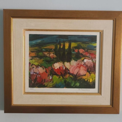 Silk Screen Print by Vasilis Prokopou framed 40x35 cm used with certificate