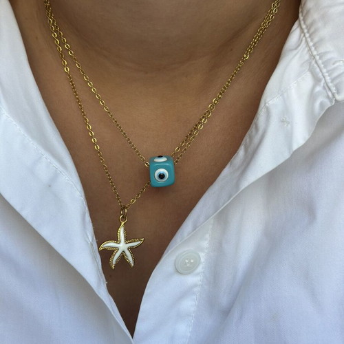 Stainless steel necklace with starfish pendant, handmade minimal