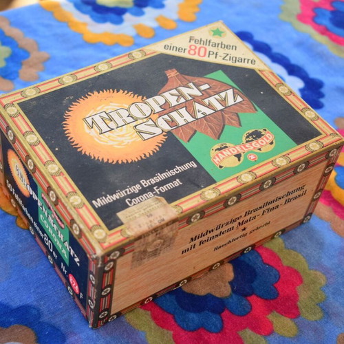 Vintage Tropenschatz Cigar Box used, Handelsgold brand
